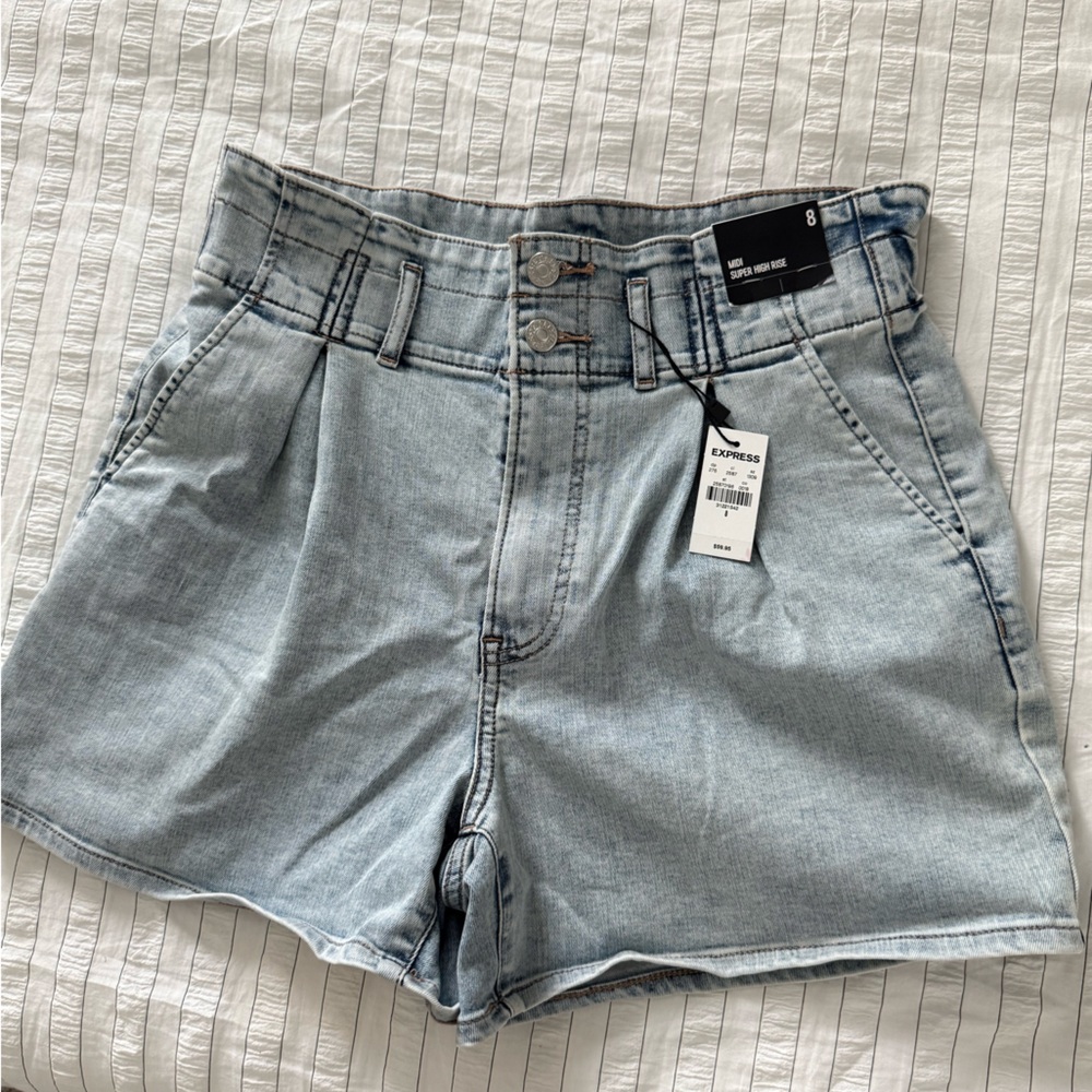 Express Light Blue Paper bag Jean Shorts